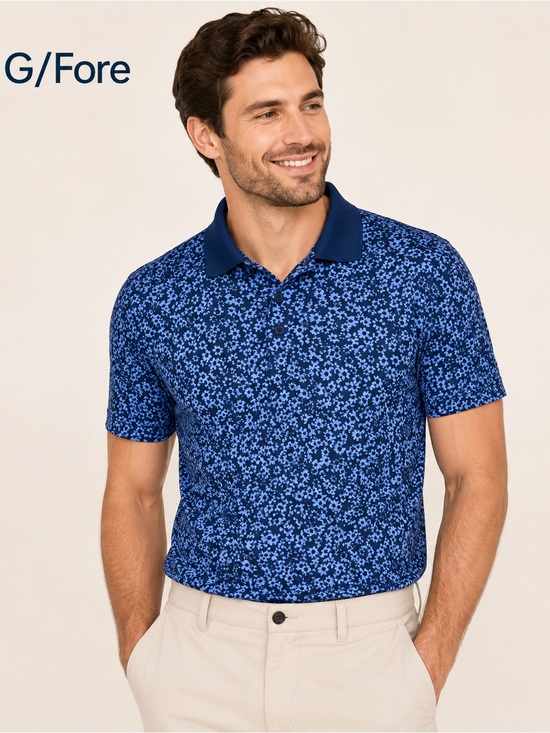 G/FORE Other - G/Fore Men's Size M Blue Danube Daisy Floral Stretch Golf Polo Performance Shirt